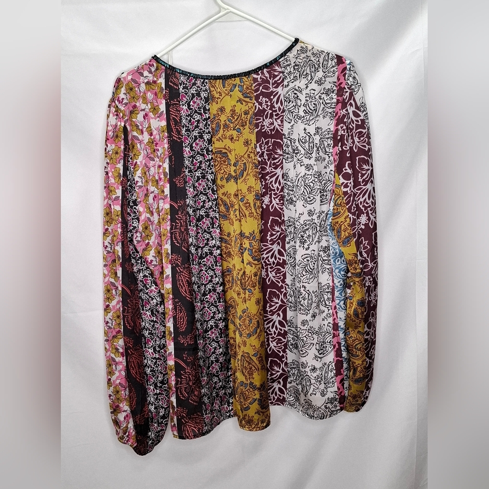 Anthropologie Daniel Rainn Corinne Beaded Sequin Mixed Blouse Peasant Top Large - Picture 3 of 9